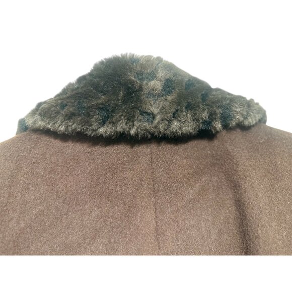 Vintage Alorna Faux Fur Trim Wool Penny Lane Coat A-Line XL Brown Retro Old Mone - Picture 14 of 16